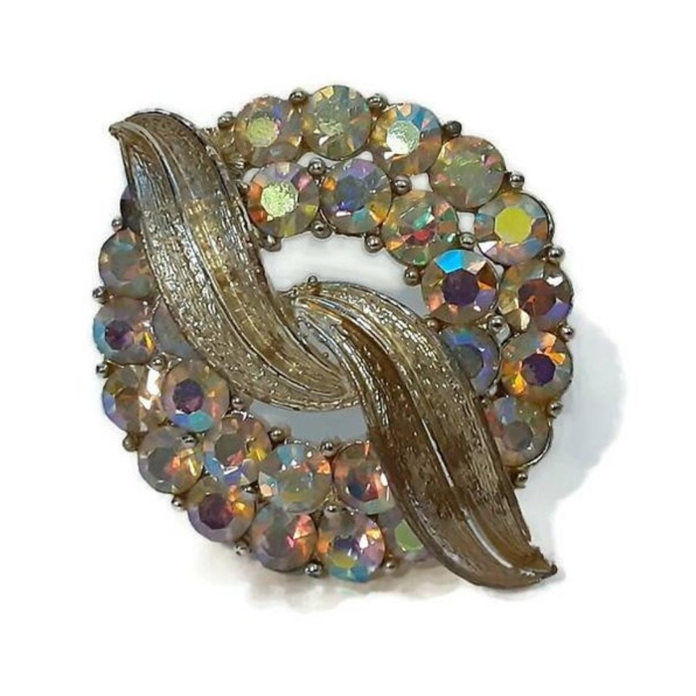 Beautiful Aurora Borealis Circle Ribbon Brooch
